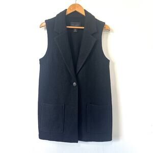 Tahari Wool Blend Tailored Vest M Longline Black Minimalist‎ Layer Quiet Luxury